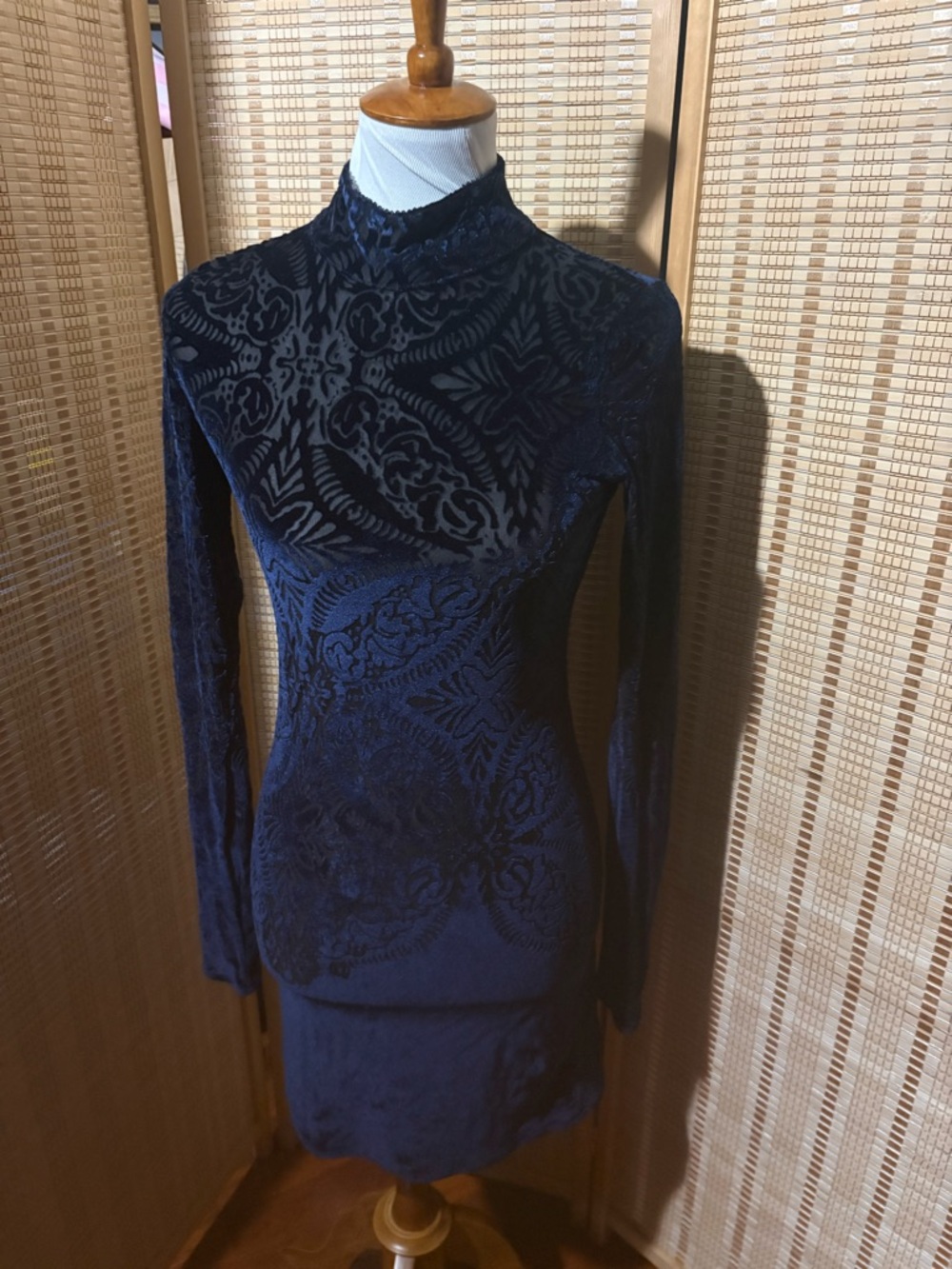 Free People Midnight Navy Velvet Burnout Dress